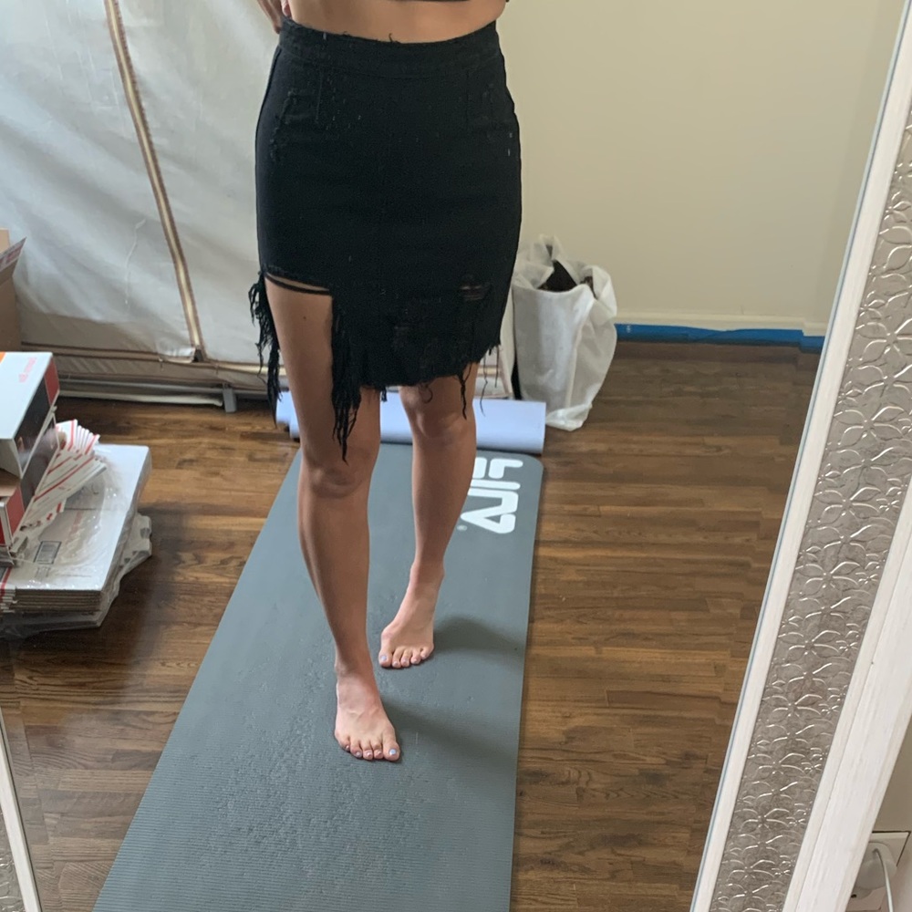 Black Distressed Denim Skirt